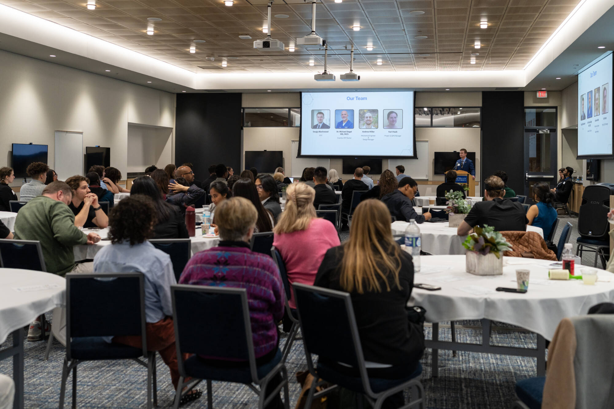 Image of the room during the final moments of Lampure's pitch